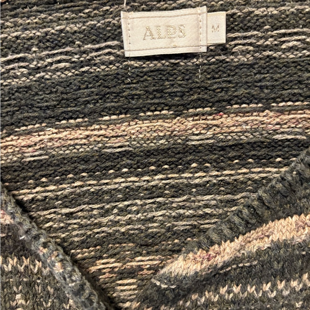 ALPS cotton Green tan knit cardigan sweater button geometric women size m medium - Picture 3 of 6